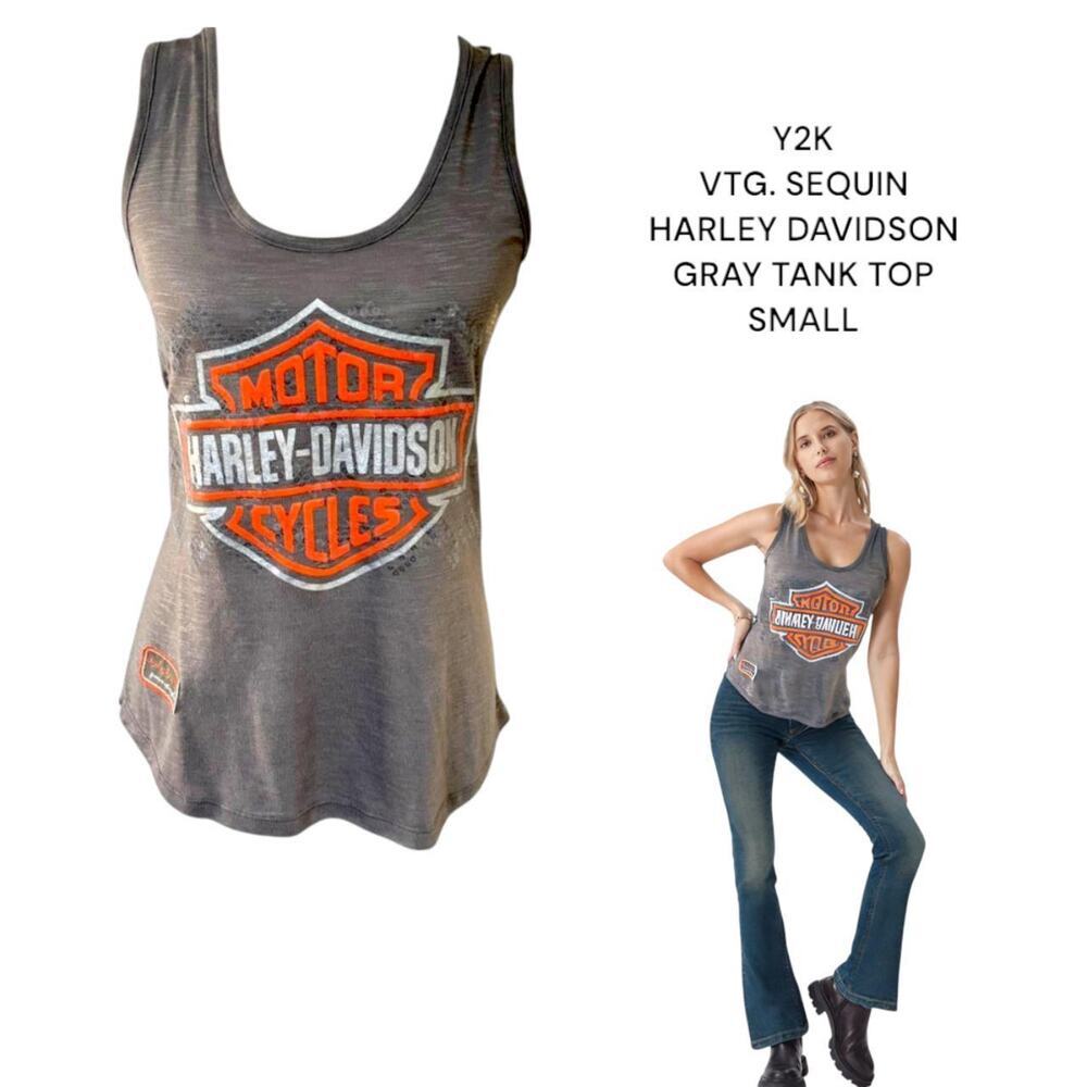 Y2K VTG. Harley Davidson‎ GRAY LOGO SEQUIN TANK TOP SMALL #2